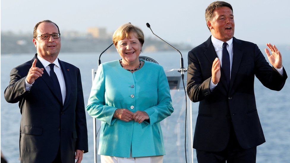 President Francois Hollande, Chancellor Angela Merkel, and Prime Minister Matteo Renzi
