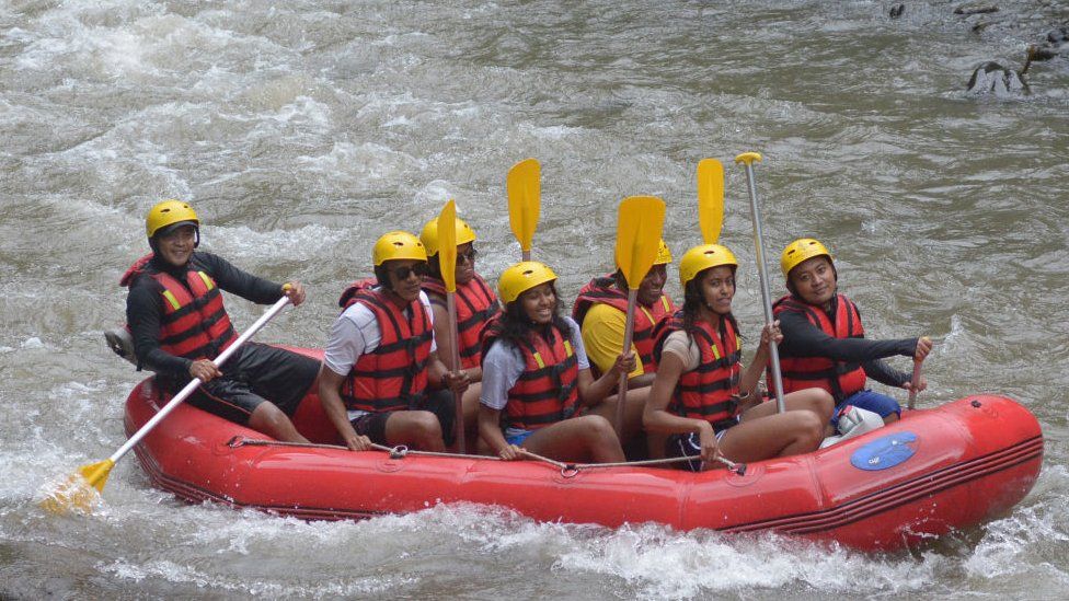 The Obamas and their children whitewater rafted in Indonesia in 2017