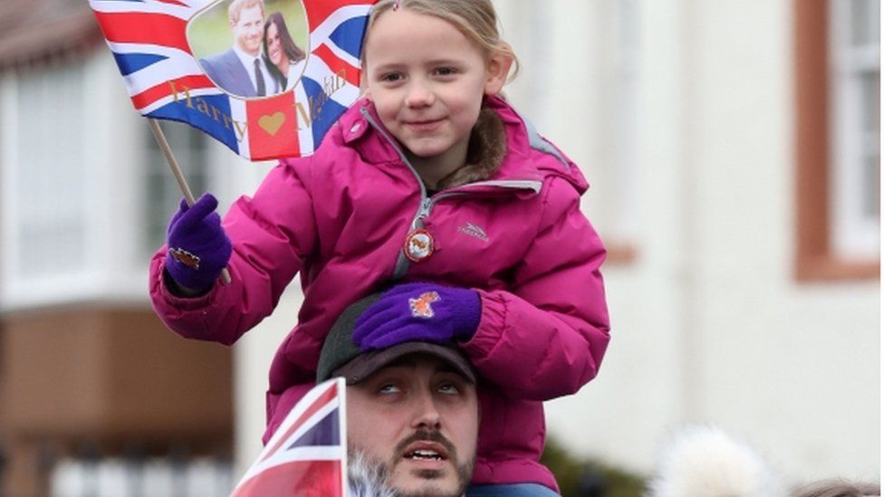 Hannah Davey, 6, joins crowds ahead of a visit by Prince Harry and Meghan Markle to Edinburgh Castle