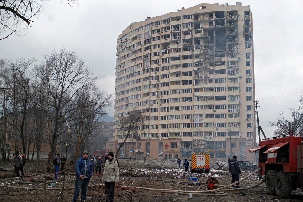 A view shows a residential building damaged by recent shelling, as Russia"s invasion of Ukraine continues, in Chernihiv, Ukraine March 3, 2022.
