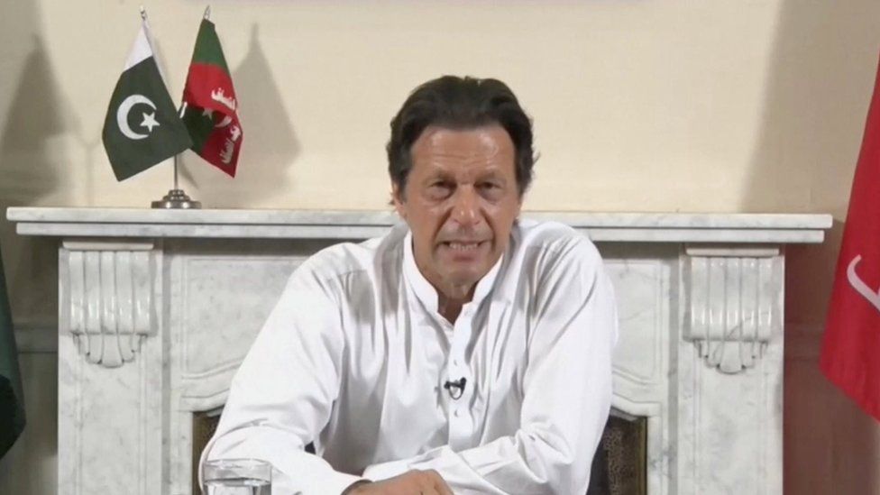 Imran Khan addressing Pakistan after claiming victory in the election