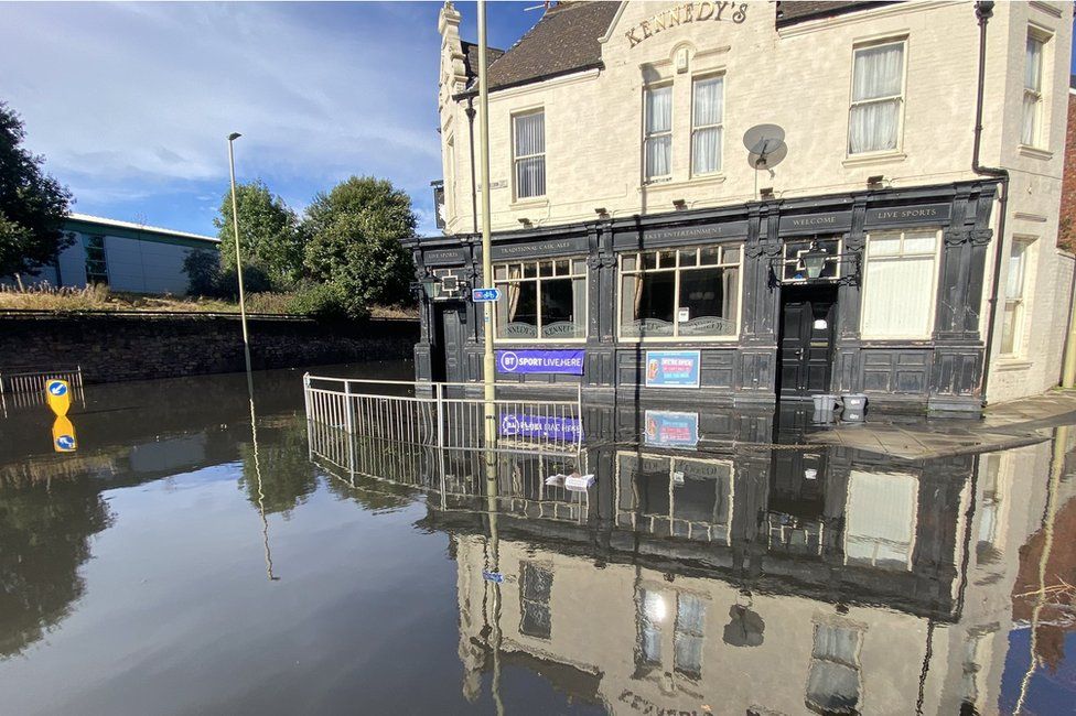 Flooding outside Kennedy's pub in South Shields