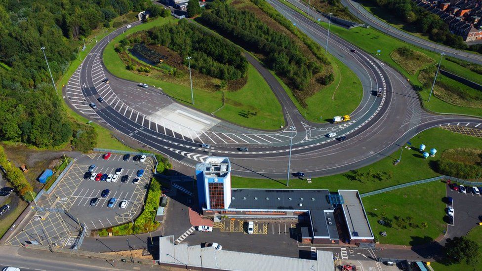 Overhead shot of then entrance to the Tyne Tunnel