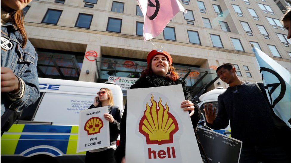 Protestors outside Shell's offices in London