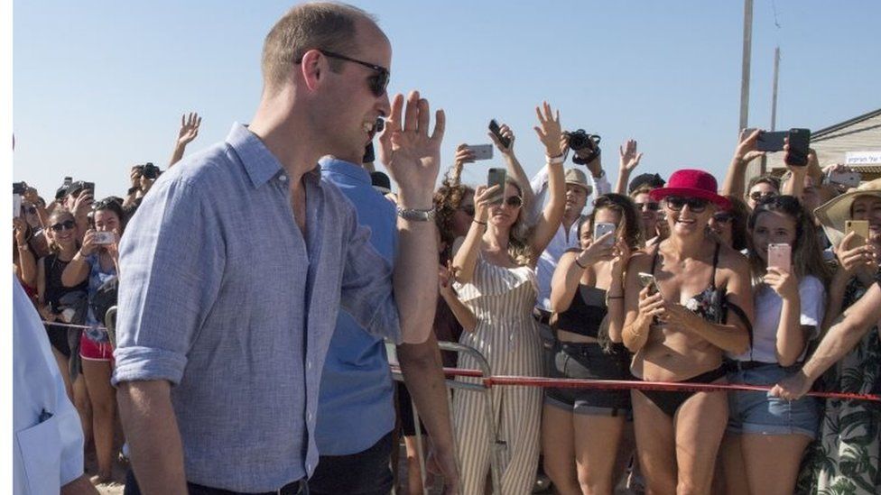 The Duke of Cambridge arrives to watch a volleyball match in Tel Aviv