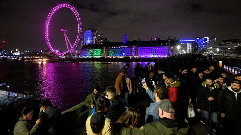 People gather on Westminster Bridge