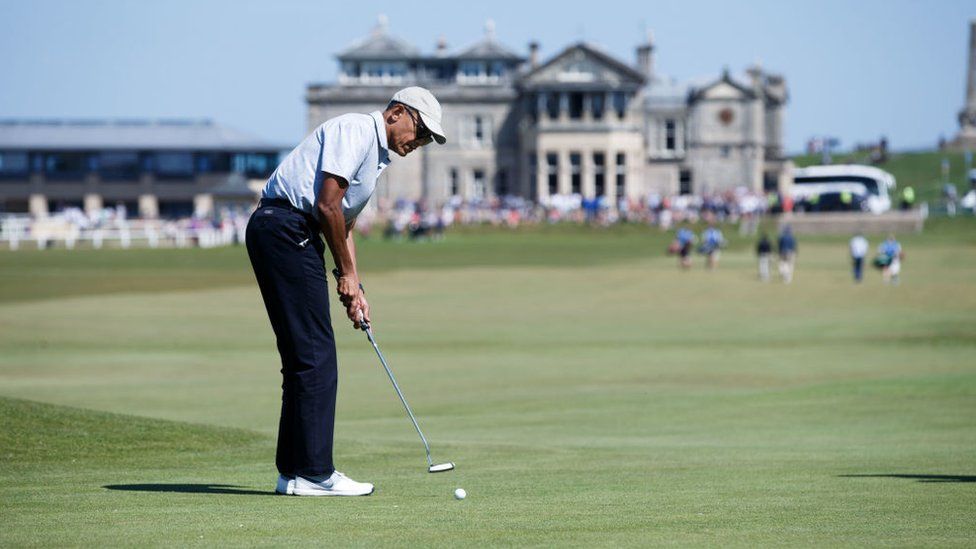 Barack Obama plays a round of golf at the Old Course on May 26, 2017 in St Andrews