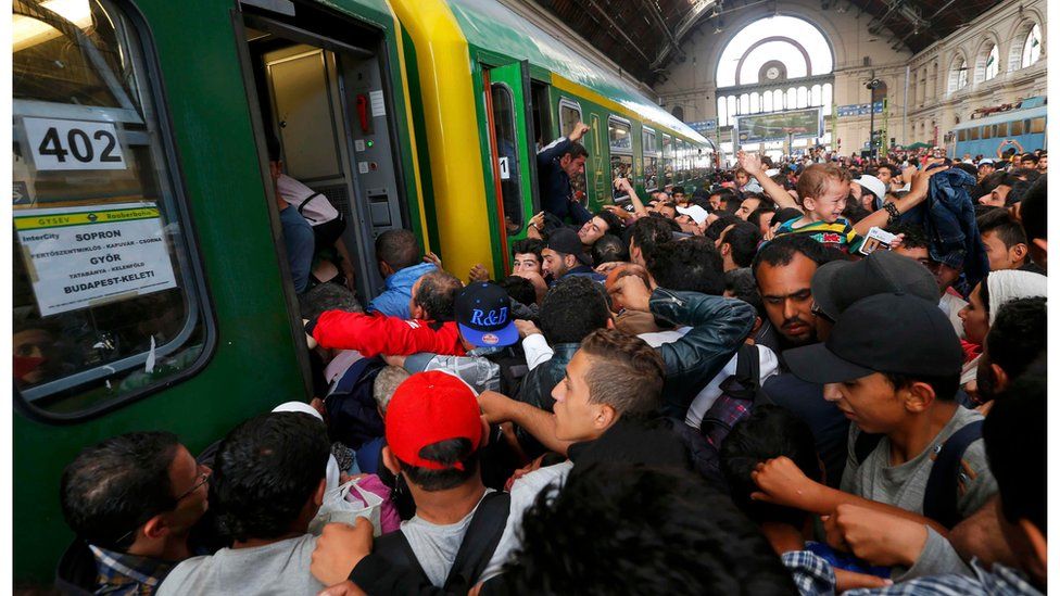 Migrants at Keleti station, Budapest, 2 September 2015