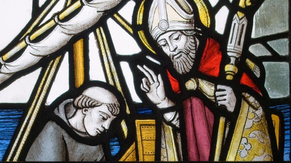St David on stained glass window