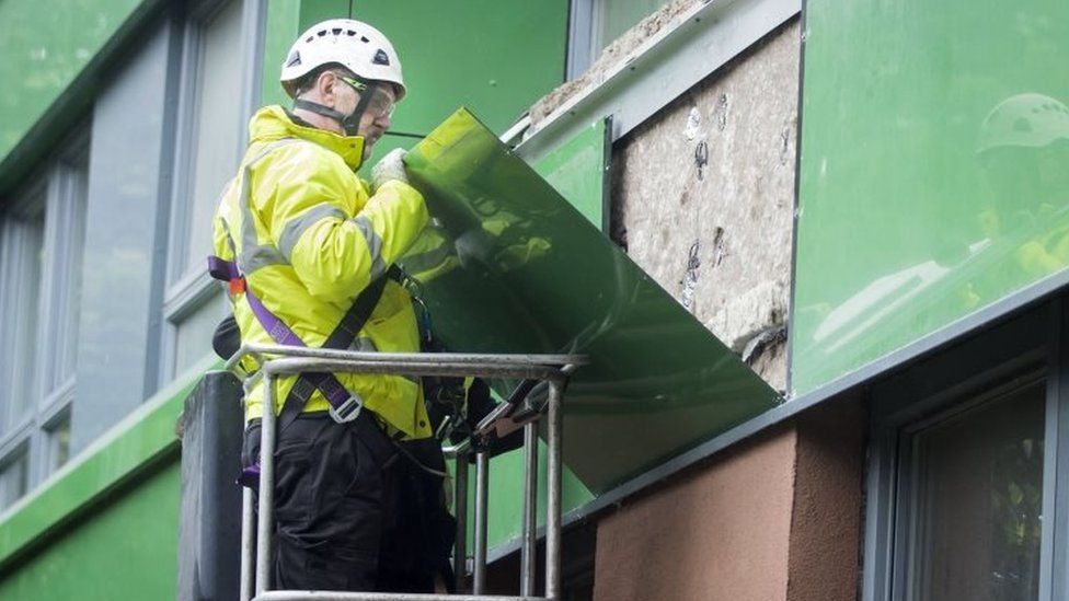 Cladding is removed from Hanover tower block in Sheffield, Yorkshire