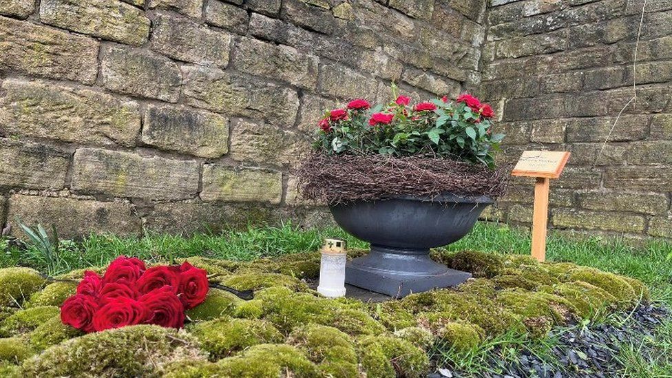 Planter urn on Dame Vivienne Westwood's grave
