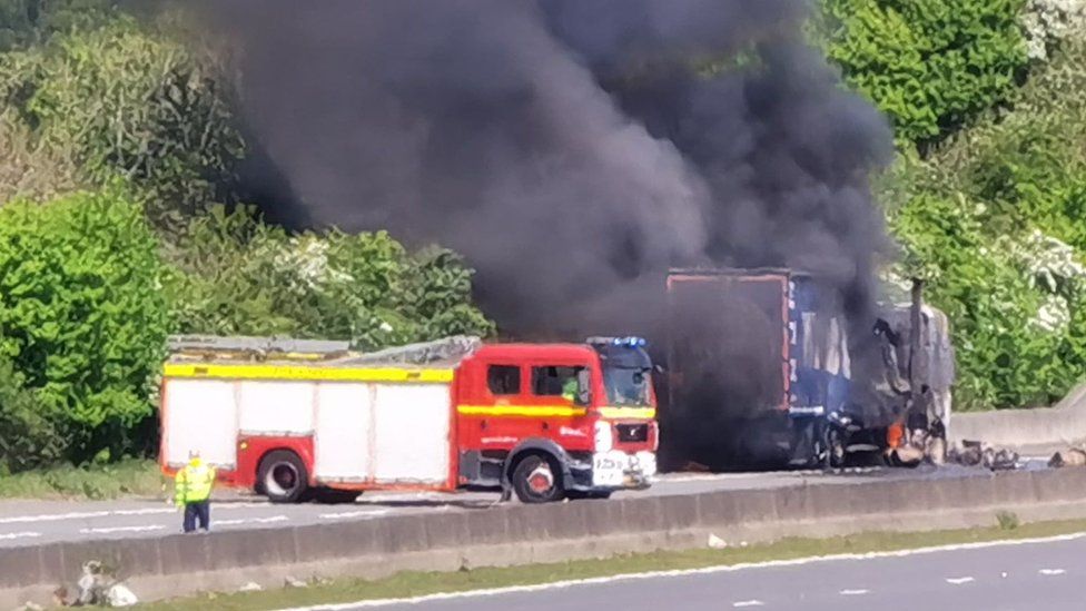 Lorry fire on M5 in Somerset