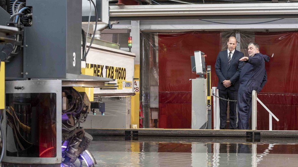 Prince William taking part in the cutting of the steel for the new HMS Belfast