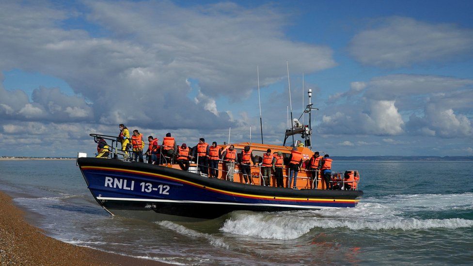 A group of people rescued by the RNLI arrive in Kent