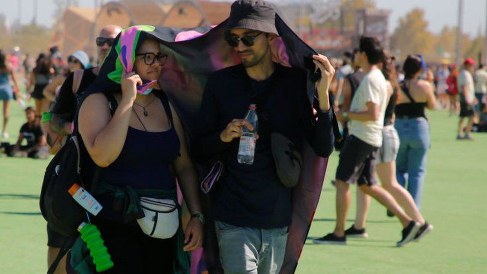 People arrive to the closing day of Lollapalooza Chile 2023 at Parque Cerrillos on March 19, 2023 in Santiago, Chile