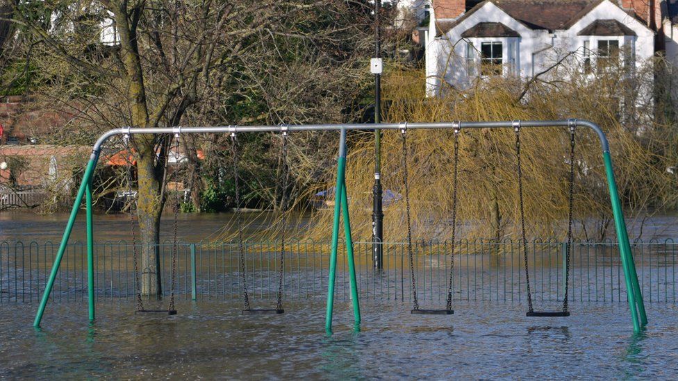 A flooded playground in Shrewsbury