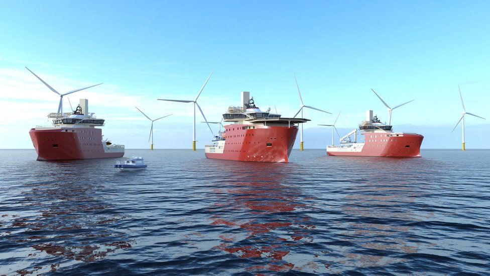 CGI of three planned ships for Dogger Bank wind farm