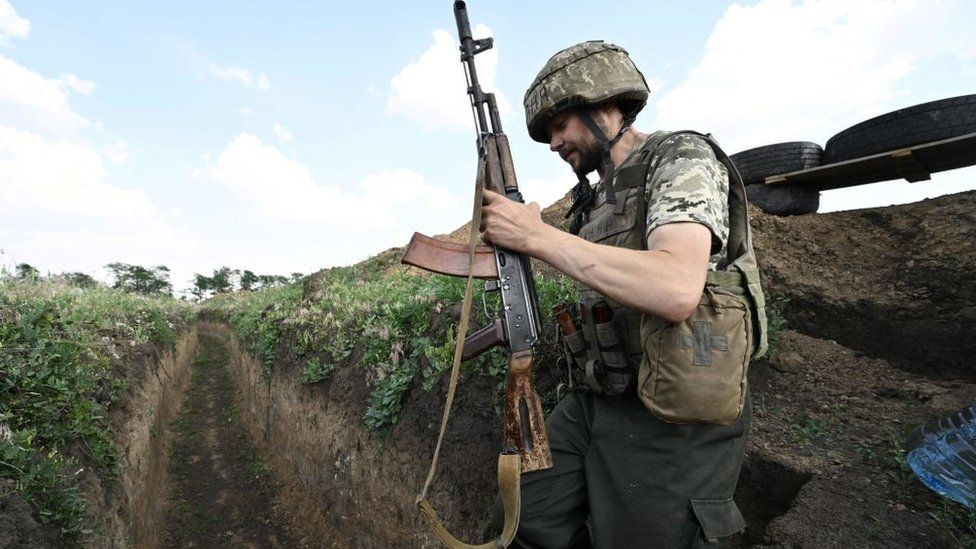 A Ukrainian soldier near Mykolaiv