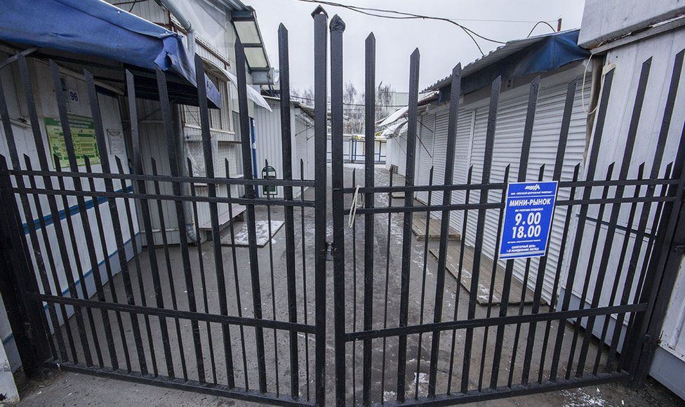 Closed gates at a market in Brest