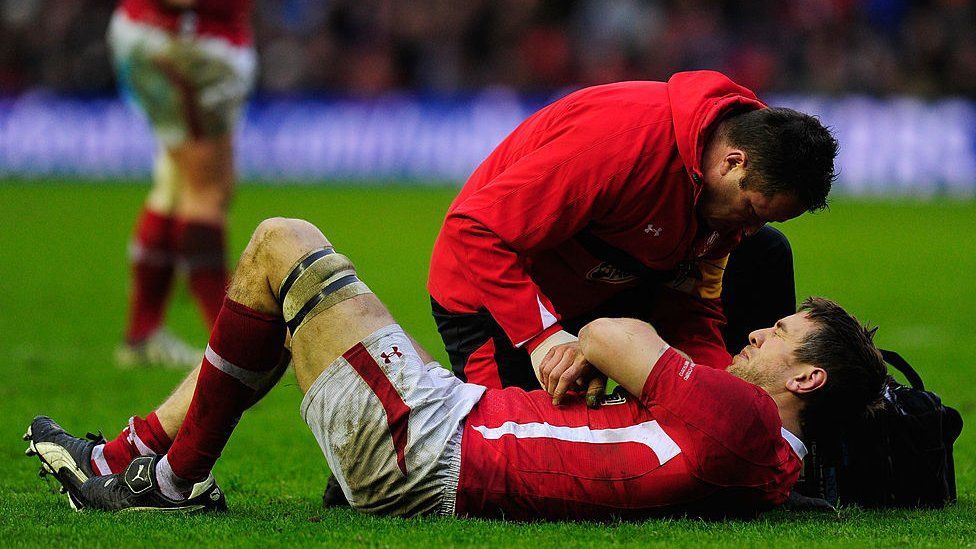 Ryan Jones of Wales receives treatment during the RBS Six Nations match between Scotland and Wales at Murrayfield Stadium on March 9, 2013 in Edinburgh, Scotland.