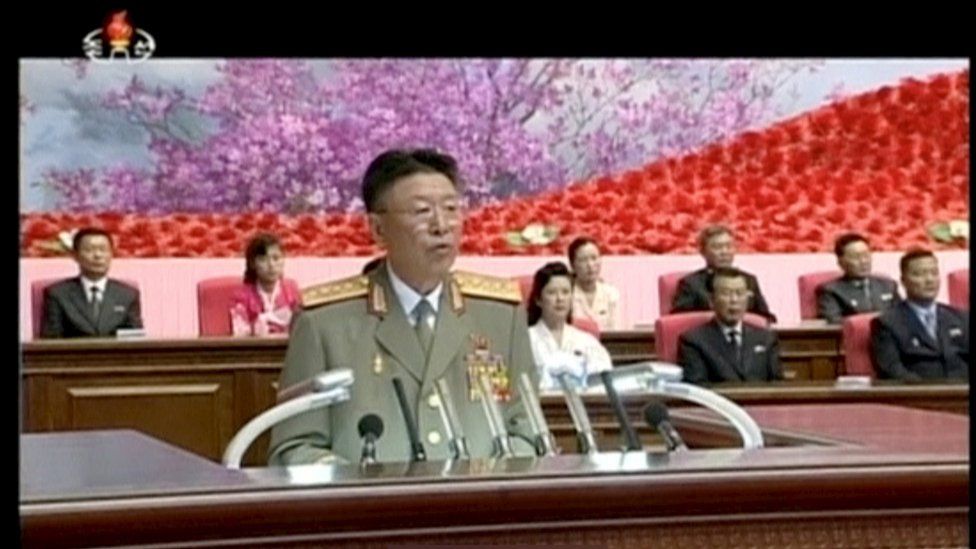 North Korea's former army chief of staff Ri Yong-gil makes a speech in Pyongyang August 24, 2014