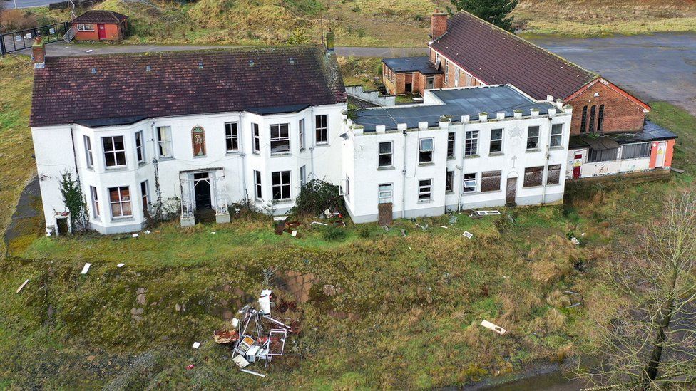 An aerial view of the Marianvale home in Newry before it was demolished