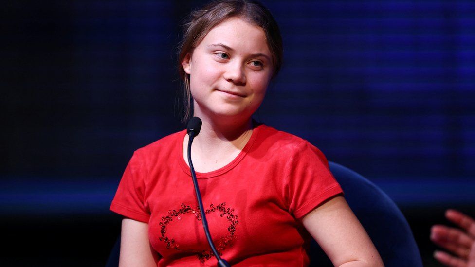Greta Thunberg at an event to launcher her new book in London on Sunday