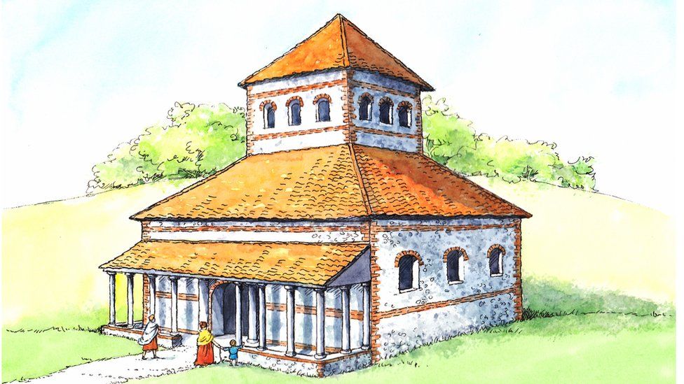 Artist's impression of Roman temple at Caistor