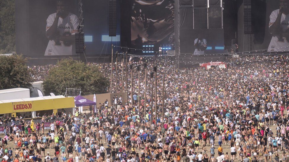 The crowd by the stage at the Leeds festival in 2022