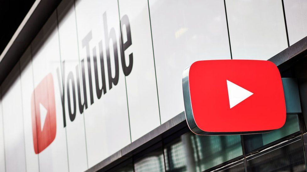 The YouTube logo is seen on this photo from a studio space in London