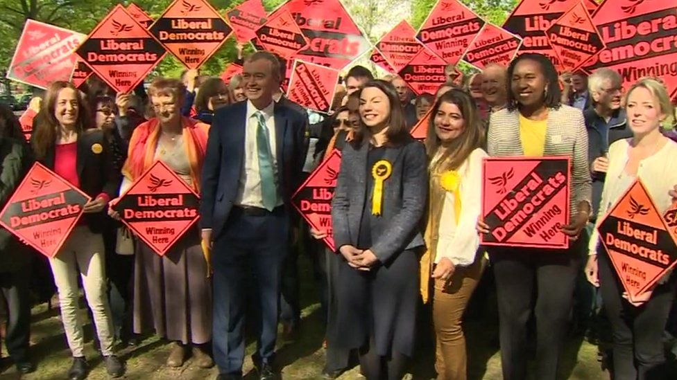 Lib Dem leader Tim Farron with party supporters in south-west London