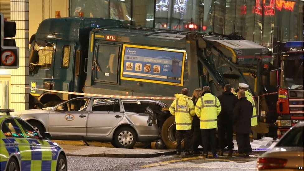 Bin lorry crash scene