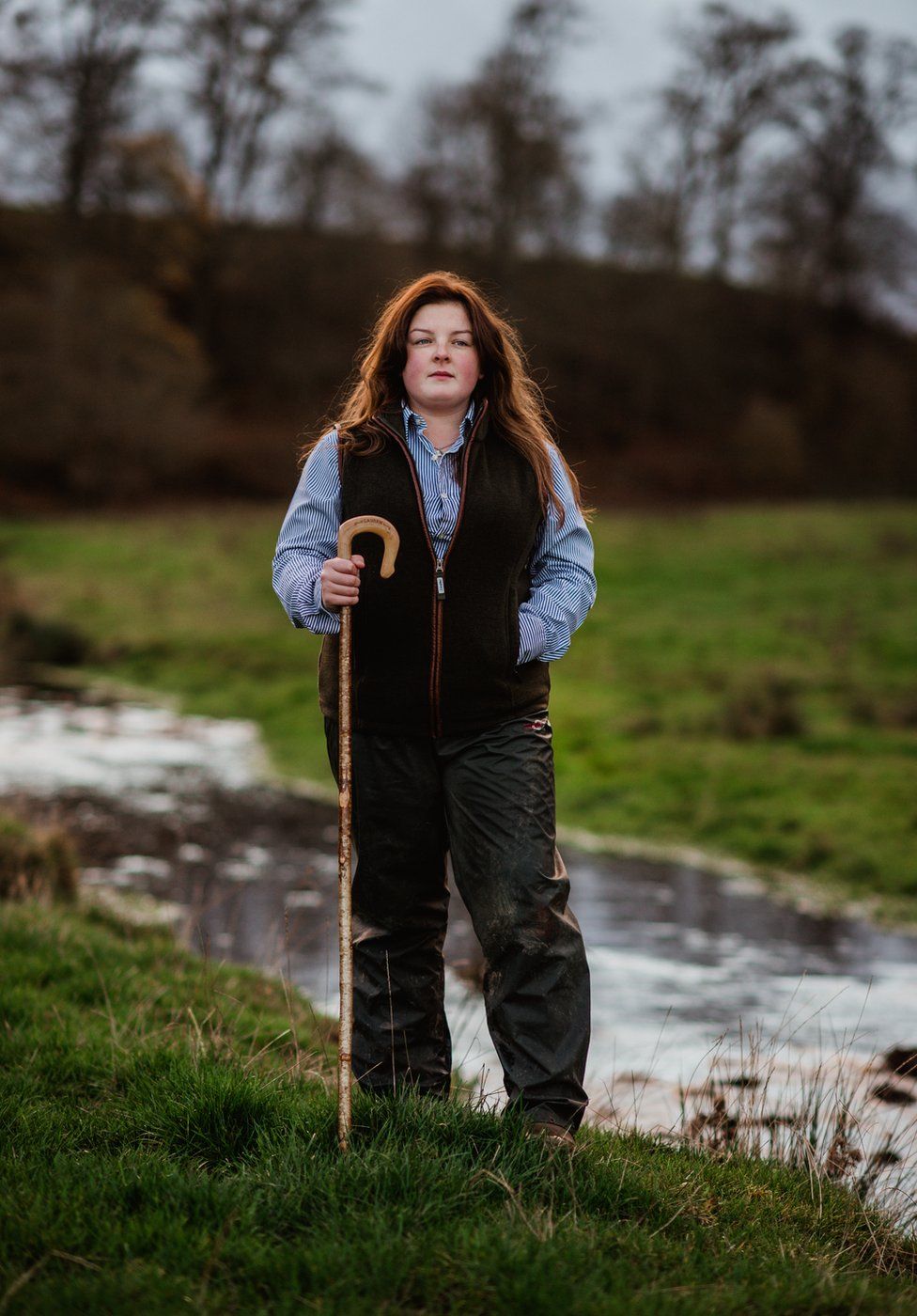 Lauren, a contract shepherdess, seen in Cornhill on Tweed in the Scottish Borders