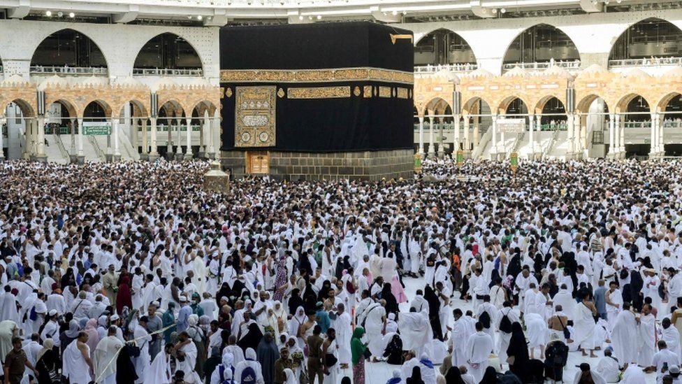 Muslim pilgrims at the climax of the annual Hajj pilgrimage at the Grand Mosque in Saudi Arabia's holy city of Mecca