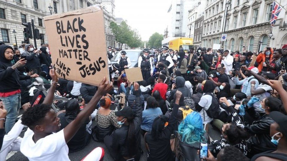 A Black Lives Matter protest rally in Whitehall, London, in memory of George Floyd