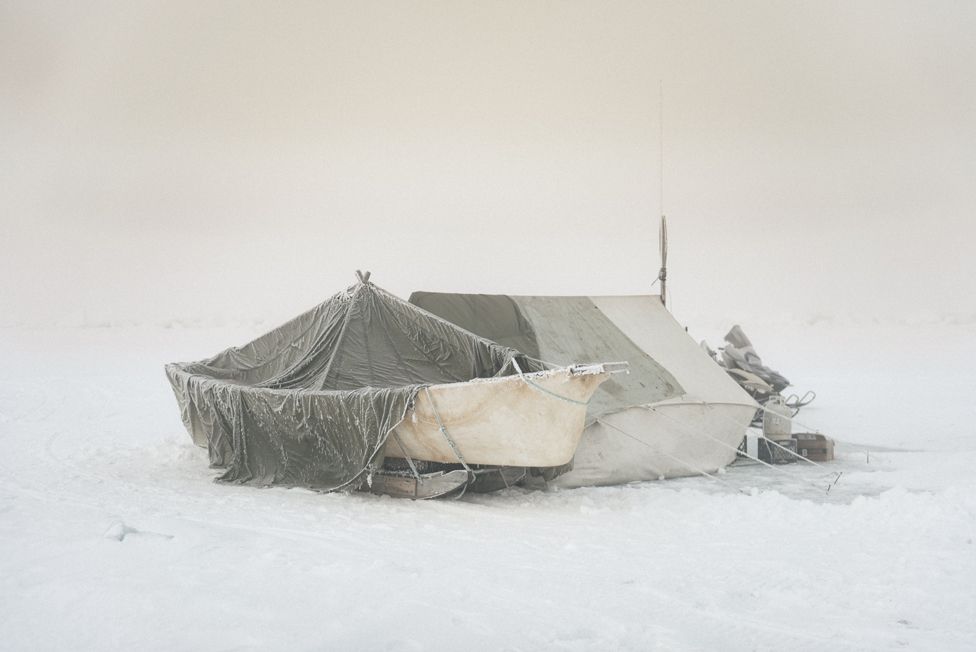 This camp, erected miles out on the sea ice, is the Inupiaq home away from home. Despite spending months living in cramped and frozen quarters, the captain of Yugu crew prefers it.