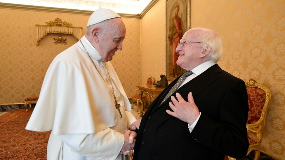 Pope Francis with Irish President Michael D Higgins