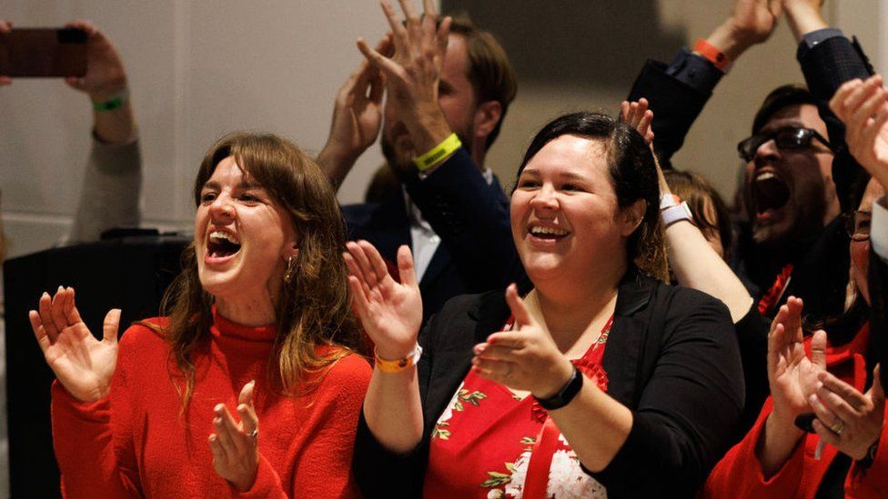 Labour supporters celebrate in Mid Bedfordshire