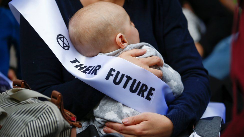 Mother and baby Extinction Rebellion protest outside Google's London HQ