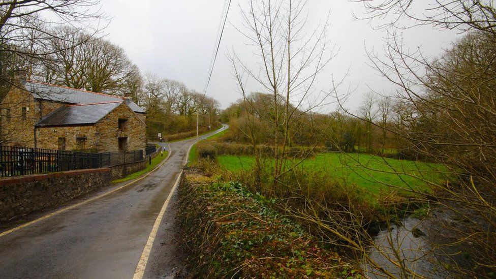 A view of the main road through the village of Horeb in Carmarthenshire