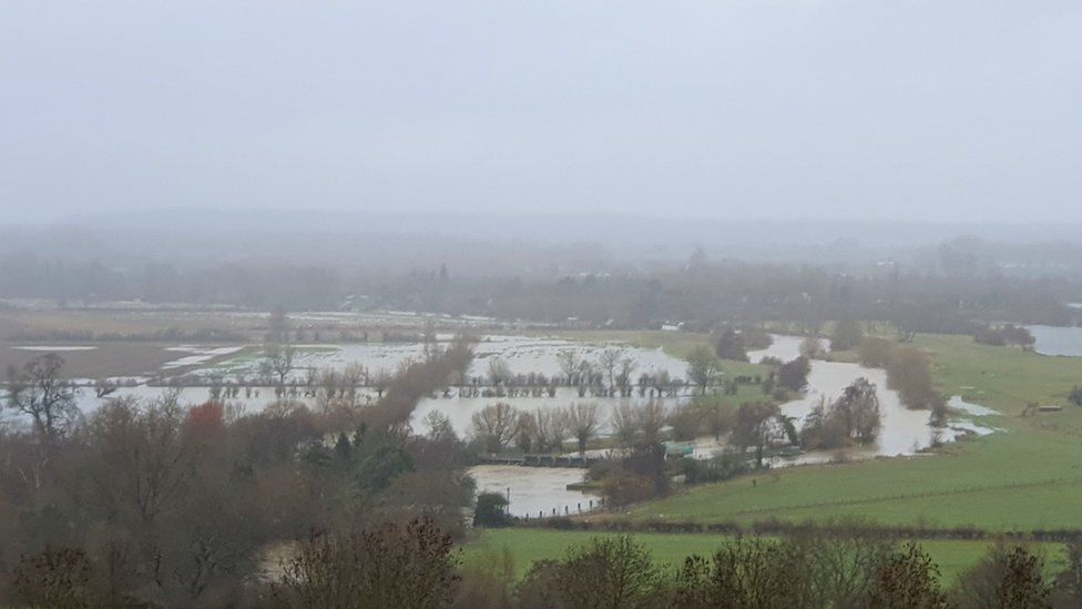 Flooding around the River Thames near Little Wittenham in Oxfordshire