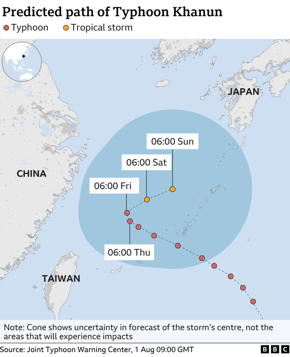 Typhoon Khanun forecast track