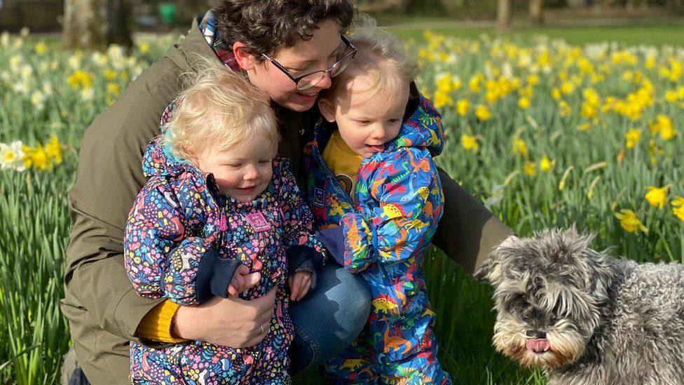 Jennifer Burke-Davies with her twin children