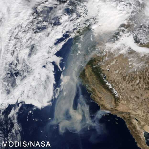 California fires: Sentinel satellite tracks wildfire smoke plume - BBC News