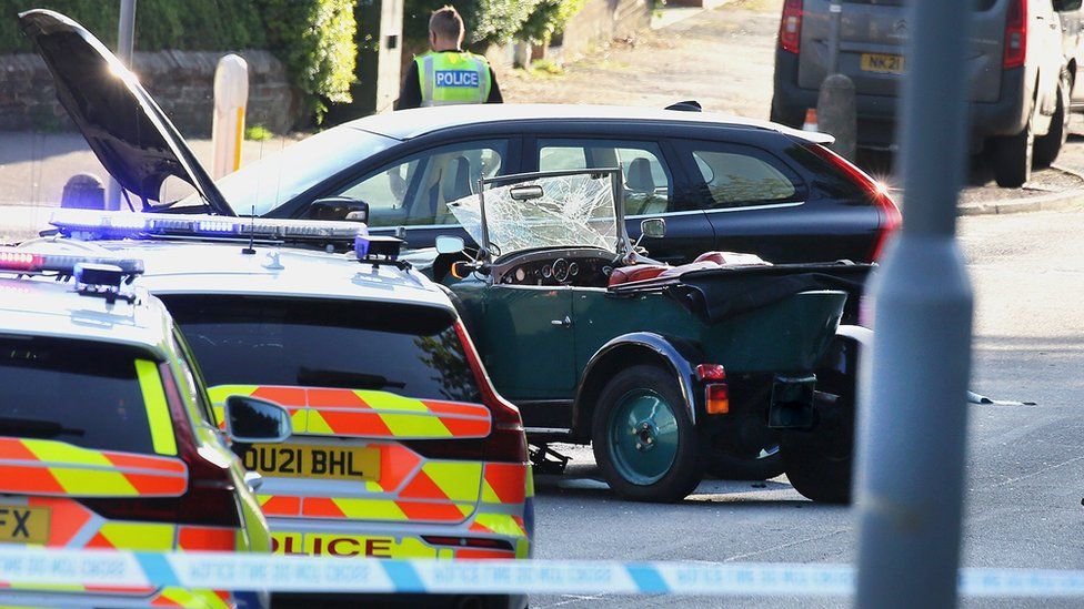 Vintage car after it crashed in Hemel Hempstead