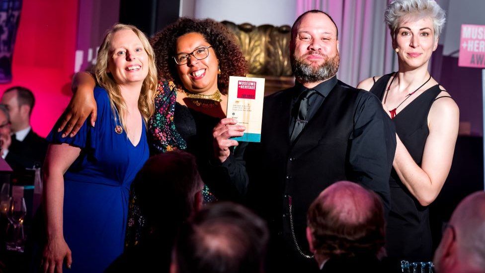 Melanie Hollis (Curator at Ipswich Museums), Elma Glasgow (co-director of Aspire Black Suffolk), Glen Chisholm (Community Curator for Power of Stories), Iszi Lawrence (comedian & show presenter)