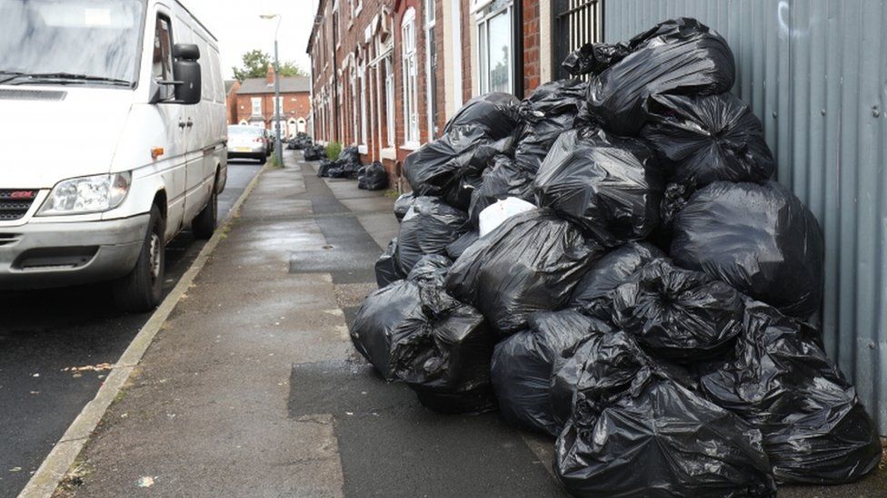 Bags piled high in Tarry Road, Birmingham