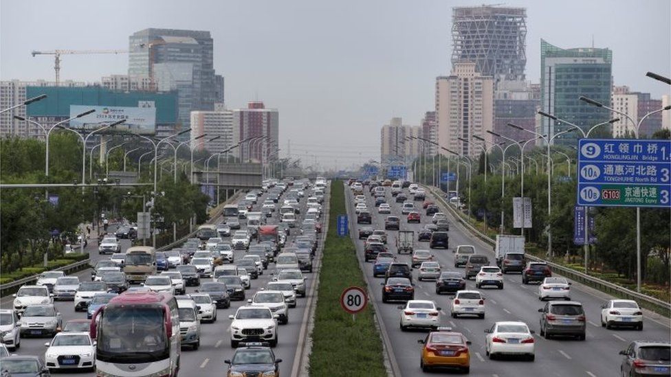 Cars are pictured during the morning rush hour in Beijing, China, July 2, 2019.