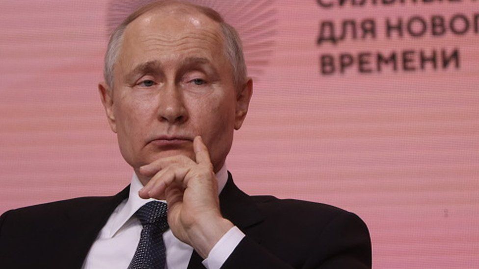 Russian President Vladimir Putin seen during The Strong Ideas For The New Times Forum on June 29, 2023 in Moscow
