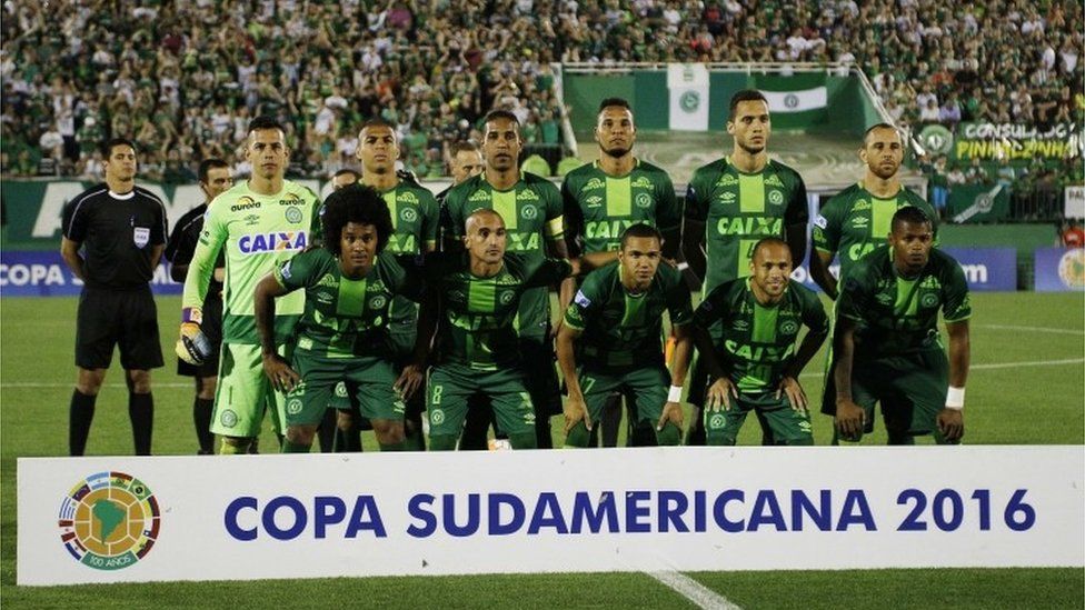 Chapocoense team lines up at Copa Sudamericana semi-final